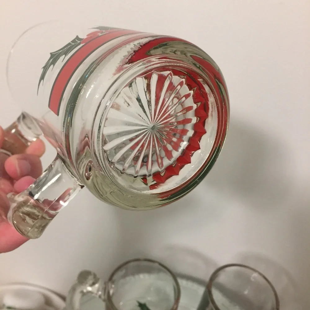 Set of 4 Holly Beer Mugs Christmas holiday vintage